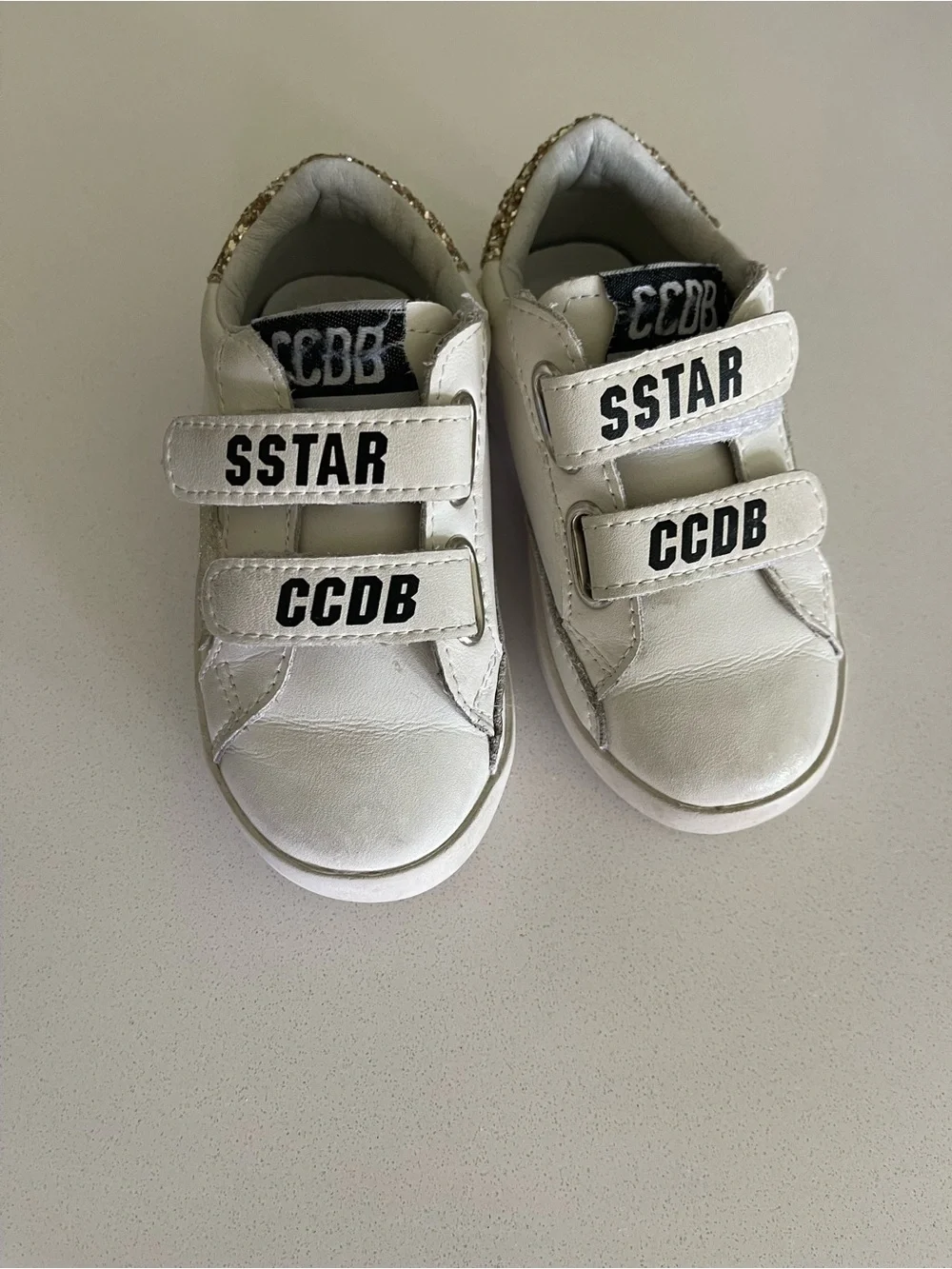Kids White Sneaker with Gold Star Accent